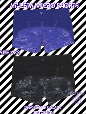 Athleta Purple & Black Athletic Booty Shorts Micro Inseam XXS Roller Derby Dance